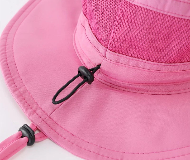 Connectyle Toddler Boys Safari Sun Hat Kids UPF 50+ Fishing Hats Summer Beach Sun Hat S Hot Pink - Image 5